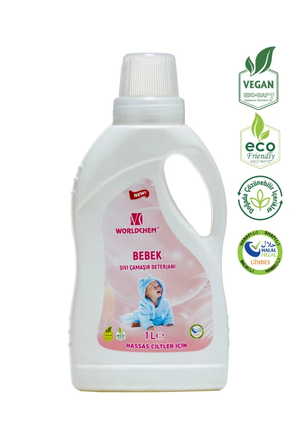 Bebekler İçin Bitkisel Sıvı Çamaşır Deterjanı  Vegan Helal Sertifikalı 1 L