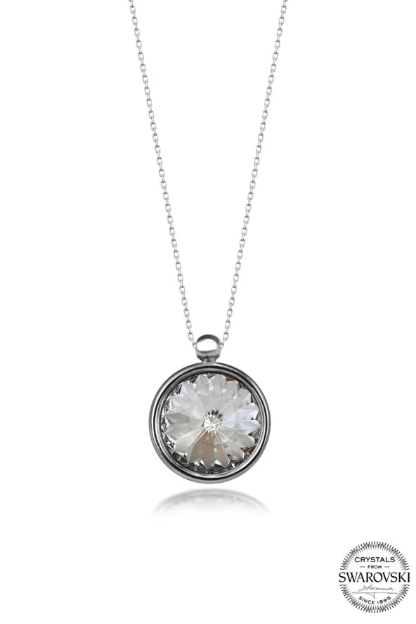 Swarovski Crystal Kadın 12 mm Çerçeveli Gümüş Kolye - 2