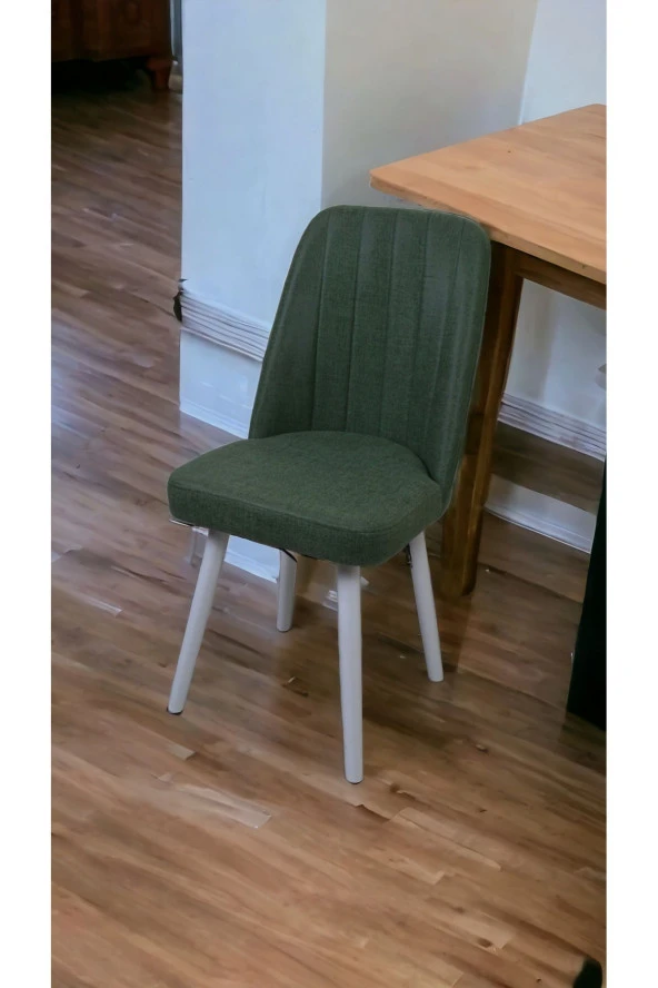 Mutfak Sandalyesi Yemek Odası Sandalyesi 6 Adet Yeşil Beyaz Boyalı Ayaklı