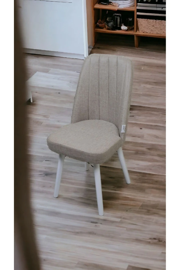 Mutfak Sandalyesi Yemek Odası Sandalyesi 6 Adet Koyu Krem Beyaz Boyalı Ayaklı