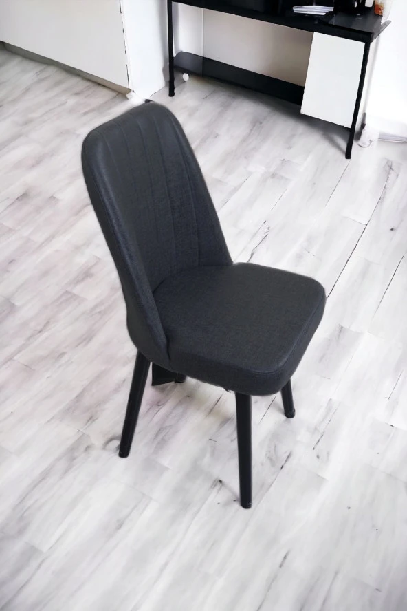 Mutfak Sandalyesi Yemek Odası Sandalyesi 6 Adet Antrasit Gri Siyah Boyalı Ayaklı