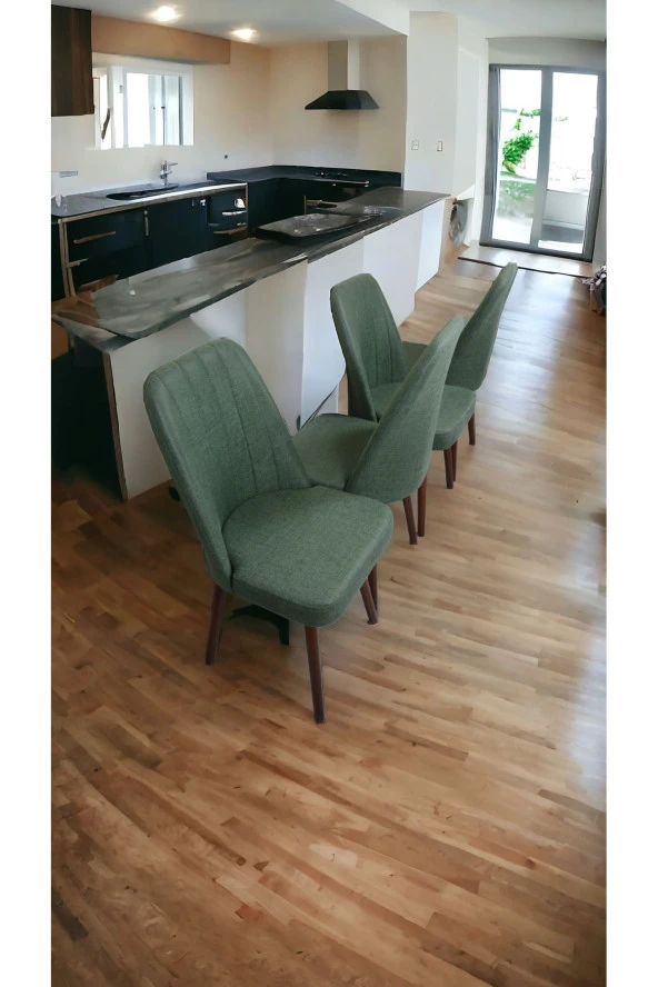 Mutfak Sandalyesi Yemek Odası Sandalyesi 4 Adet Yeşil Ceviz Boyalı Ayaklı
