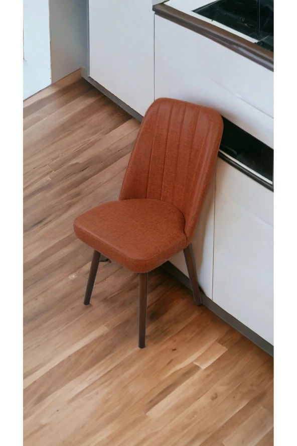 Mutfak Sandalyesi Yemek Odası Sandalyesi 6 Adet Kiremit Ceviz Boyalı Ayaklı