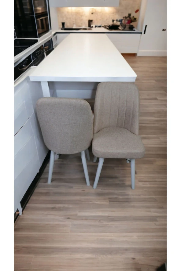 Mutfak Sandalyesi Yemek Odası Sandalyesi 2 Adet Açık Krem Beyaz Boyalı Ayaklı