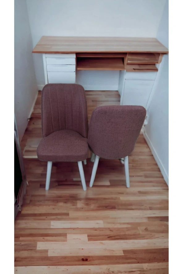 Mutfak Sandalyesi Yemek Odası Sandalyesi 2 Adet Gül Kurusu Beyaz Boyalı Ayaklı