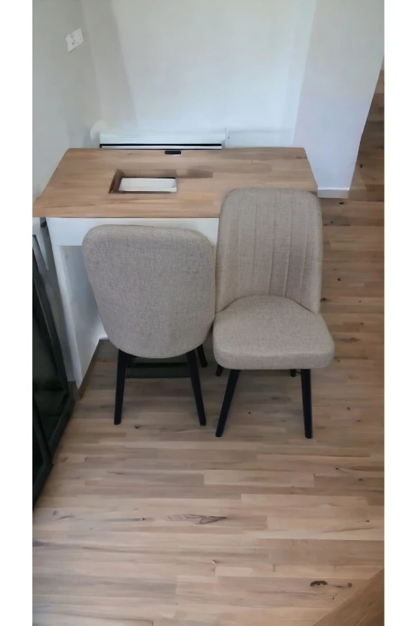 Mutfak Sandalyesi Yemek Odası Sandalyesi 2 Adet Açık Krem Siyah Boyalı Ayaklı