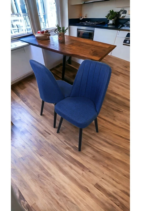 Mutfak Sandalyesi Yemek Odası Sandalyesi 2 Adet Mavi Siyah Boyalı Ayaklı