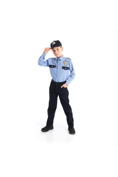 Erkek Çocuk Mavi Gömlekli Polis Kıyafeti
