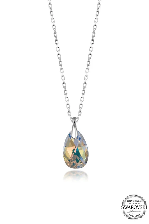 Swarovski Crystal Kadın 16 mm Damla Gümüş Kolye