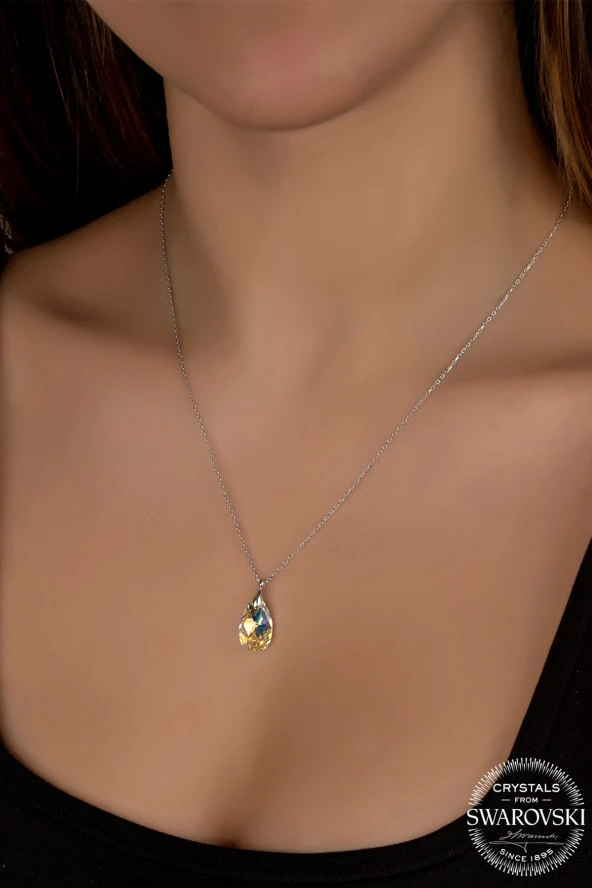 Swarovski Crystal Kadın 16 mm Damla Gümüş Kolye - 2