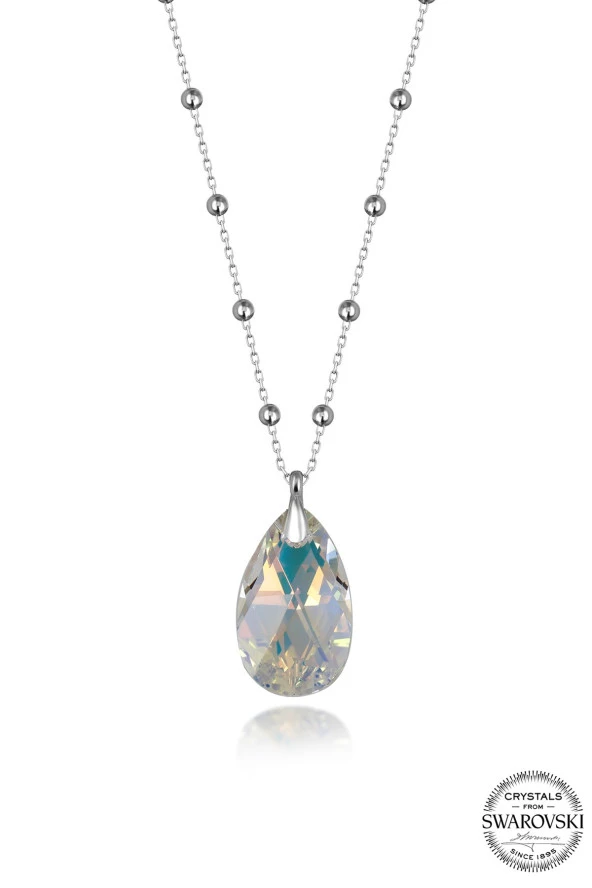 Swarovski Crystal Kadın 22 mm Top Zincirli Damla Gümüş Kolye - 1