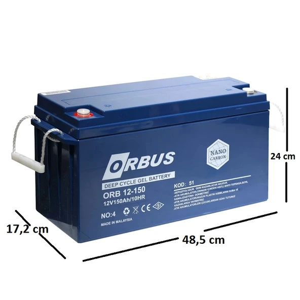 Orbus 12V 150 Ah Amper Deep Cycle Nano Carbon Jel Akü