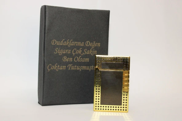Kişiye Özel Dupont Tarz Çelik Gövde Çakmak (Gold-Siyah)