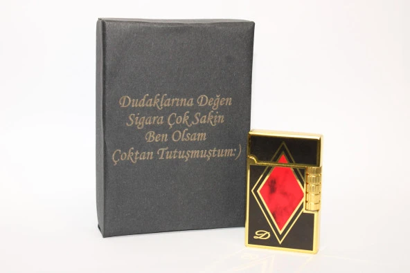 Kişiye Özel Dupont Tarz Çelik Gövde Çakmak (Gold-Siyah-Kırmızı)