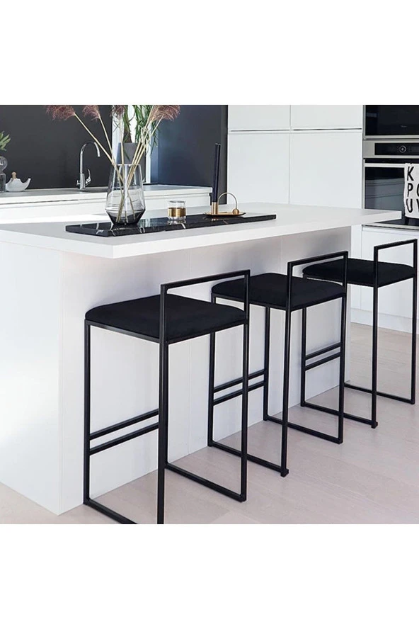 Bar Sandalyesi Yüksek Sandalye Bistro Sandalye Cafe Sandalyesi Bar Taburesi 2'li Set - 3