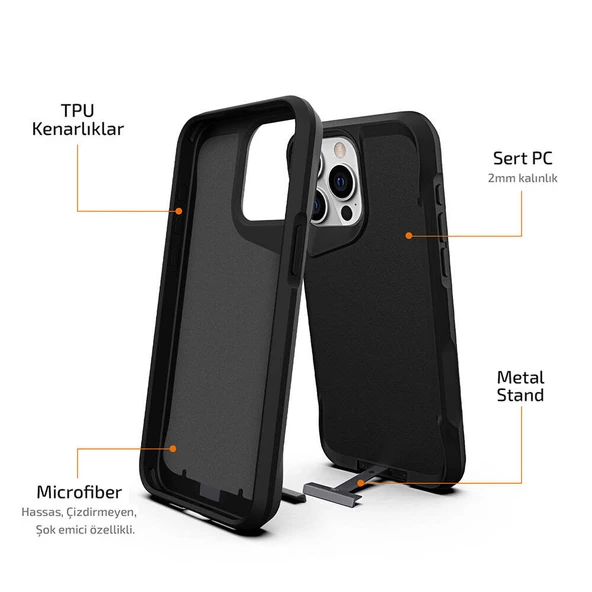 Vendas Apple iPhone 15 Pro Kılıf Zore Airbag Kenarlı T-Max Mat Standlı Kapak - Resim 6