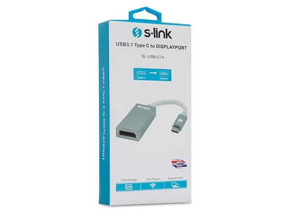 S-link SL-USB-C74 USB3.1 Tip C - Display Port Dönüştürücü - 2