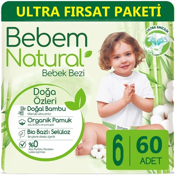 Bebem Bebek Bezi Natural Beden:6 (15+Kg) Extra Large 384 Adet Ekstra Ultra Fırsat Pk - 2