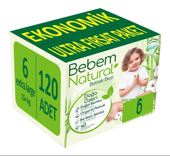 Bebem Bebek Bezi Natural Beden:6 (15+Kg) Extra Large 128 Adet Ekonomik Ultra Fırsat Pk ürün görseli