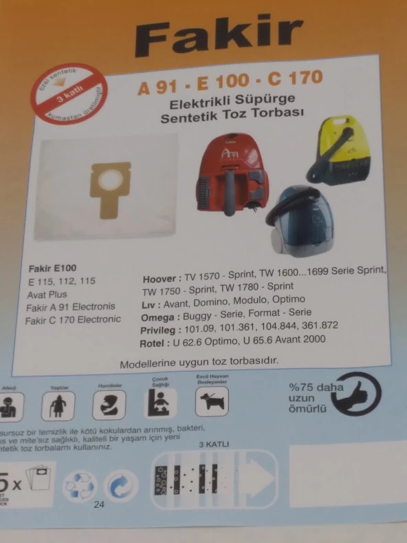 SENTETİK FİLTRE FAKİR E 100-A 91- C 170 ( 2 PAKET 10 ADET ) - 2