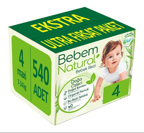 Bebem Bebek Bezi Natural Beden:4 (7-14KG) Maxi 624 Adet Ekstra Ultra Fırsat Pk