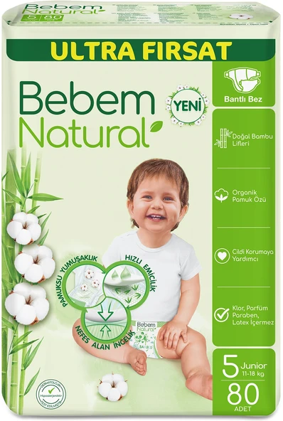Bebem Bebek Bezi Natural Beden:5 (11-18Kg) Junior 320 Adet Avantaj Ultra Fırsat Pk - 2