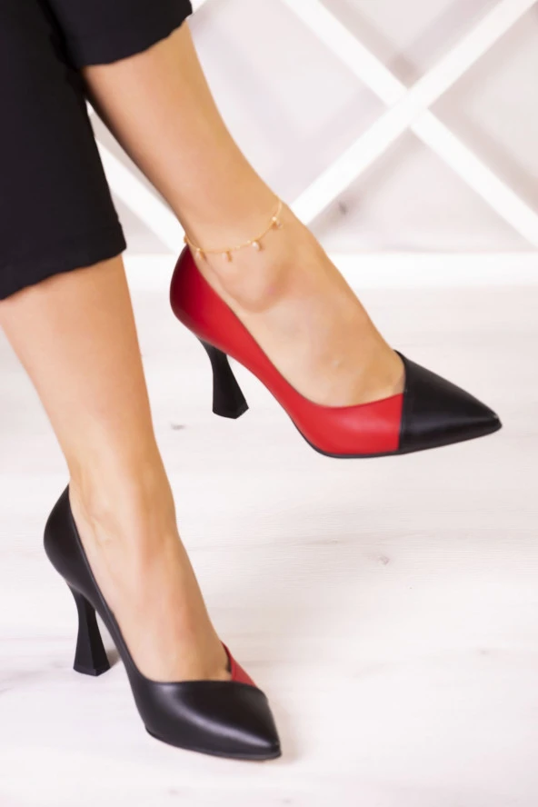 Erkan Saçmacı Jatqılı Plus Siyah Kırmızı Vegan Kadeh Topuklu Ayakkabı
