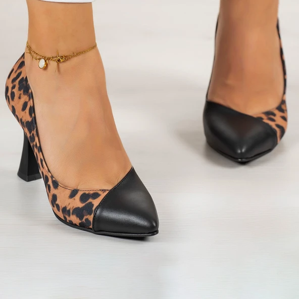 Erkan Saçmacı Jatqılı Plus Siyah Leopar Desenli Kadeh Topuklu Ayakkabı - 4