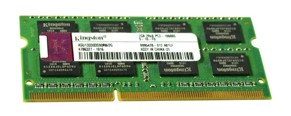 ASU1333D3S9DR8/2G Kingston 2GB PC3-10600 DDR3-1333MHz CL9 204-Pin NOTEBOOK RAM BELLEK SK