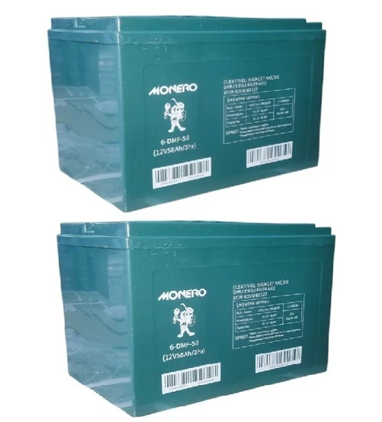 MONERO 12V  58 AMPER (12V 58Ah) 2'li PAKET 100 AMPER EBATLARINDA JEL ELEKTRİKLİ BİSİKLET AKÜSÜ EBATLAR: 230*150*180mm - 1