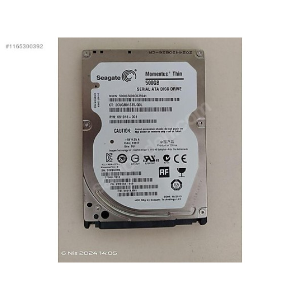 Seagate Momentus Thin ST500LT012 2.5" 500 GB SATA 2 HDD YENİLENMİŞ ÜRÜN