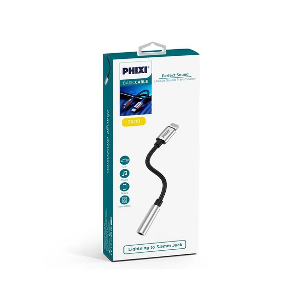 Phixi Basic CA110 Metal Başlıklı Örgü Kablo Lightning to 3.5mm Jack Çevirici - 2