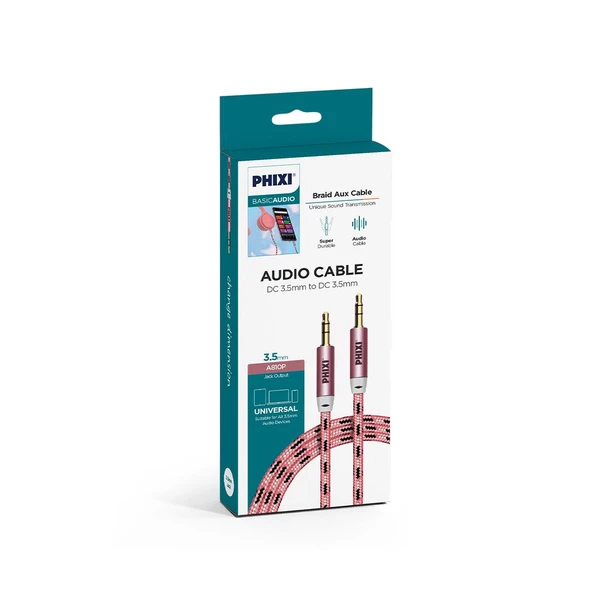 Phixi Basic A810 Hasır Örgü 3.5mm Aux Kablo - 4