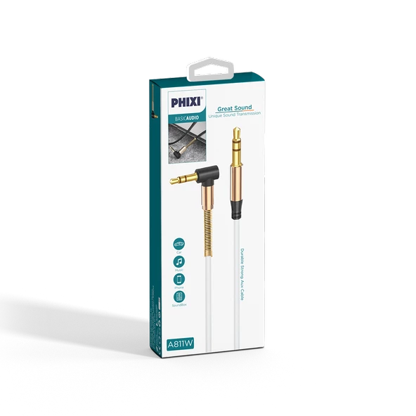 Phixi Basic A811 'L' Kesim Metal Başlıklı ve Yaylı 3.5mm Aux Kablo - 2