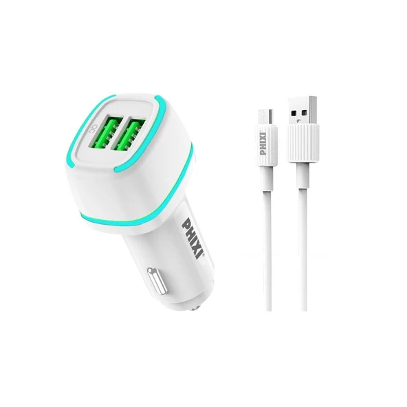 Phixi Force QCC571M Çift Çıkışlı Fast Micro USB Kablolu Araç Şarj Cihazı