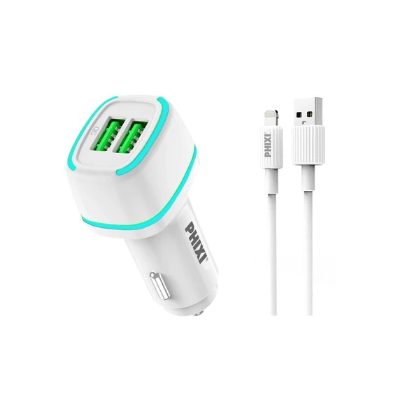 Phixi Force QCC571L Çift Çıkışlı Fast Lightning USB Kablolu Araç Şarj Cihazı