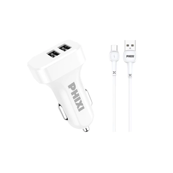 Phixi PCC511M Basic 2.1A Çift Çıkışlı Micro USB Kablolu Araç Şarj Cihazı