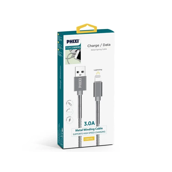 Phixi Force CB610L Metal Örgü 100 Cm Lightning USB Şarj ve Data Kablosu - 2