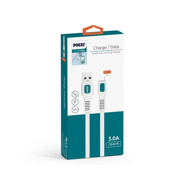 Phixi Force CB457M Yassı ve Güçlendirilmiş Micro USB Şarj ve Data Kablo - 2