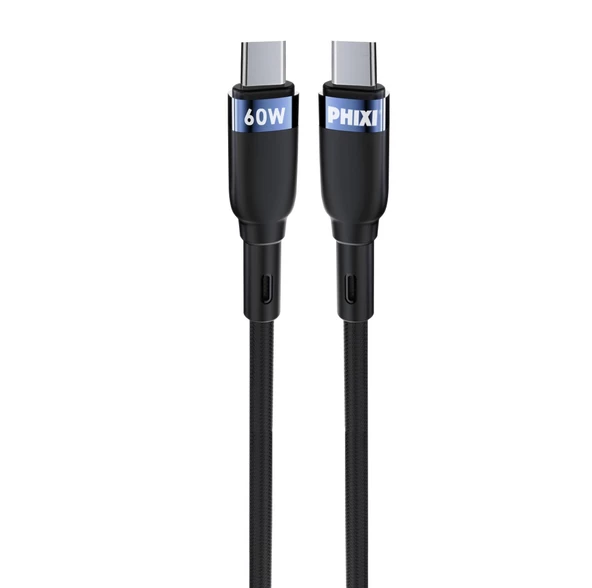 Phixi Ultimate UPD4116 Hasır Örgü ve Güçlendirilmiş Silikon Başlıklı Type-C to Type-C Hızlı Şarj ve Data Kablo - 1
