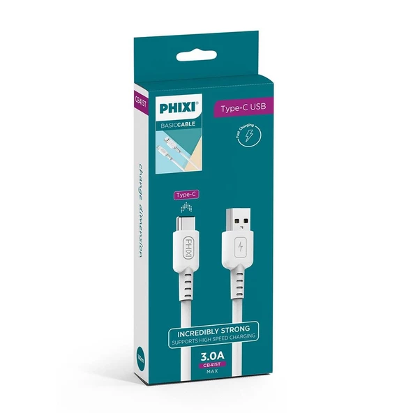 Phixi CB415T Basic 100 Cm Type-C USB Şarj ve Data Kablosu - 2