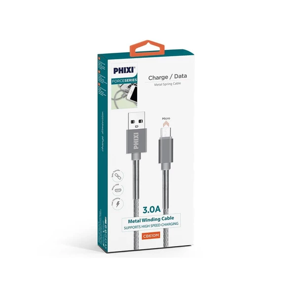 Phixi CB610M Force Metal Örgü 100 Cm Micro USB Şarj ve Data Kablosu - 2
