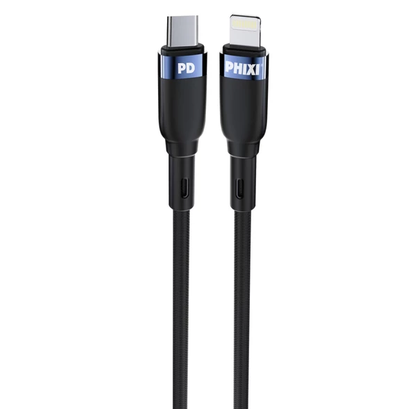 Phixi Ultimate UPD4117 Hasır Örgü ve Güçlendirilmiş Silikon Başlıklı Type-C to Lightning Hızlı Şarj ve Data Kablo - 1
