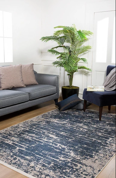 Modern Lacivert Dijital Baskı Hipoalerjenik Kaymaz Taban Halı Yolluk HA126 - Resim 7