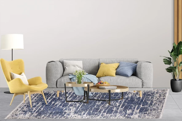 Modern Lacivert Dijital Baskı Hipoalerjenik Kaymaz Taban Halı Yolluk HA126 - Resim 6