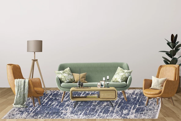 Modern Lacivert Dijital Baskı Hipoalerjenik Kaymaz Taban Halı Yolluk HA126 - Resim 4