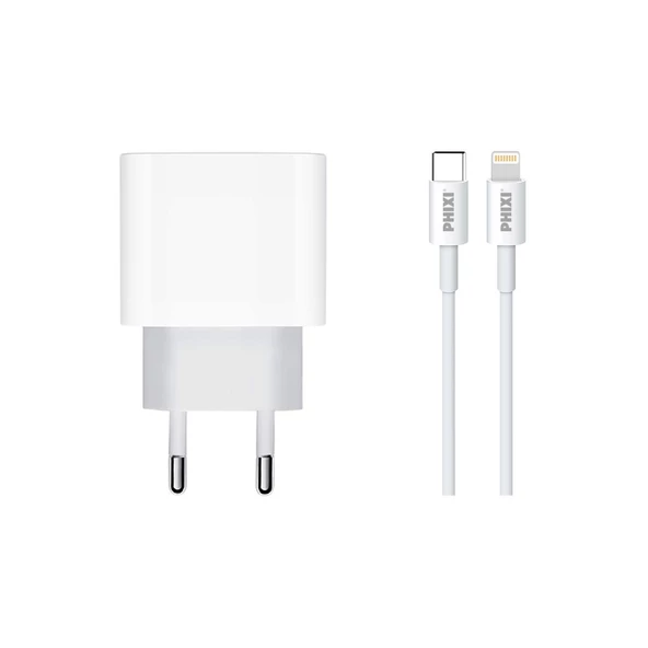 Phixi Force QCH281L PD Destekli 15W Type-C to Lightning USB Kablolu Şarj Cihazı