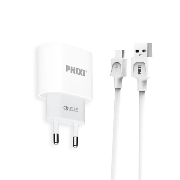 Phixi QCH271M Force Akım Korumalı 15W / 3A Qualcomm 3.0 Micro USB Kablolu Şarj Cihazı