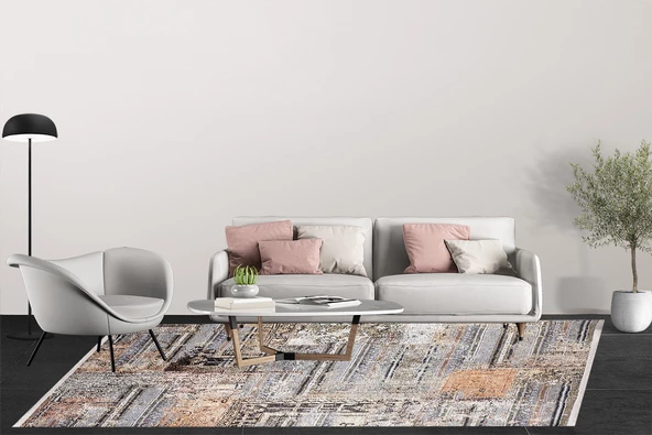 Modern Kahverengi Dijital Baskı Hipoalerjenik Kaymaz Taban Halı Yolluk HA133 - Resim 6