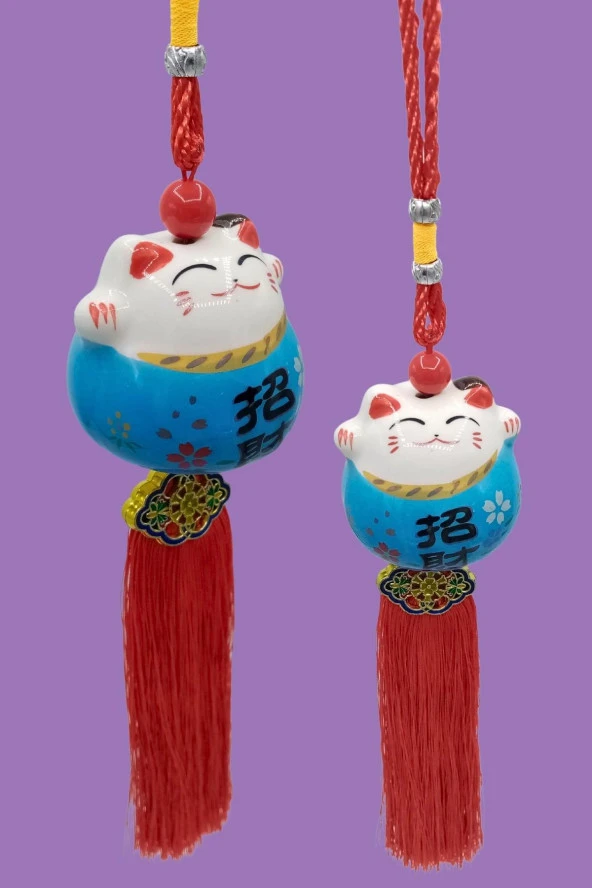 Feng Shui Maneki Neko Şans Kedisi Mavi No.2 - 7